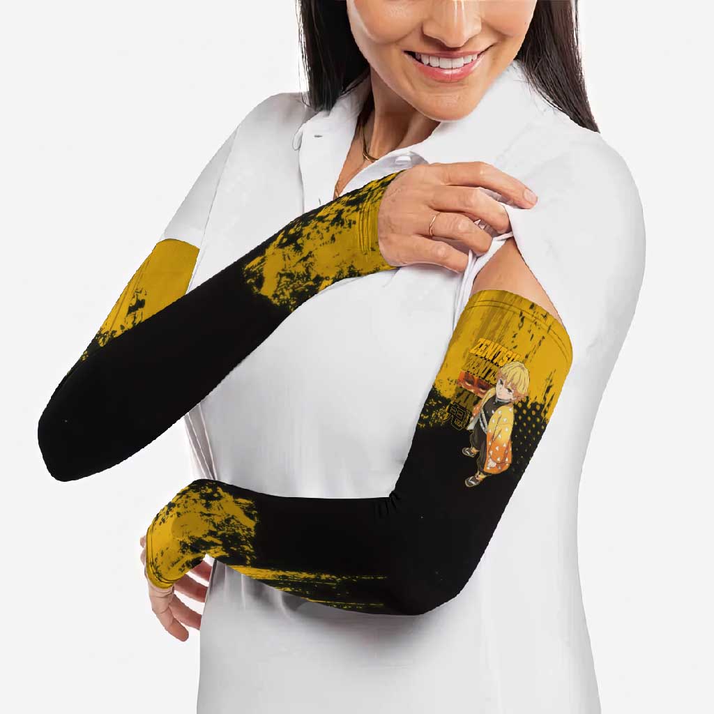 Zenitsu Agatsuma Demon Slayer Yellow Grunge Design Arm Sleeves with Lightning Eyes and Bold Pose - The Mazicc