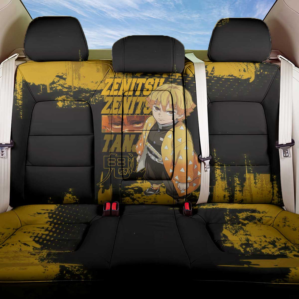Zenitsu Agatsuma Demon Slayer Yellow Grunge Design Back Car Seat Cover with Lightning Eyes and Bold Pose - The Mazicc