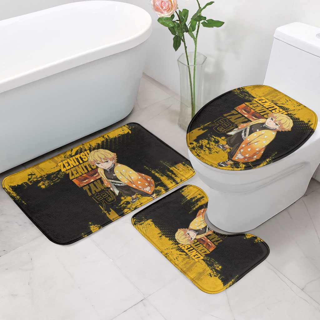 Zenitsu Agatsuma Demon Slayer Yellow Grunge Design Bathroom Set with Lightning Eyes and Bold Pose - The Mazicc