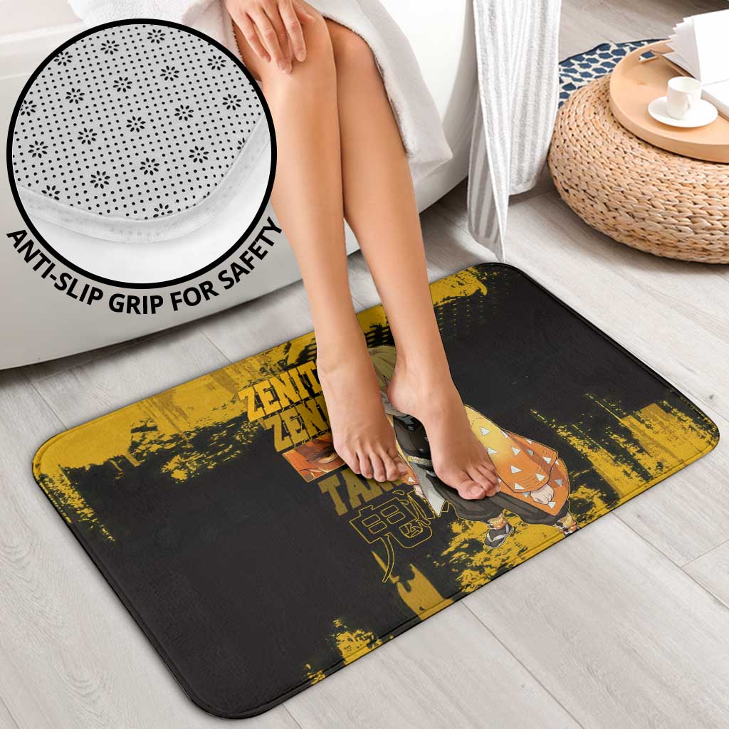 Zenitsu Agatsuma Demon Slayer Yellow Grunge Design Bathroom Set with Lightning Eyes and Bold Pose - The Mazicc