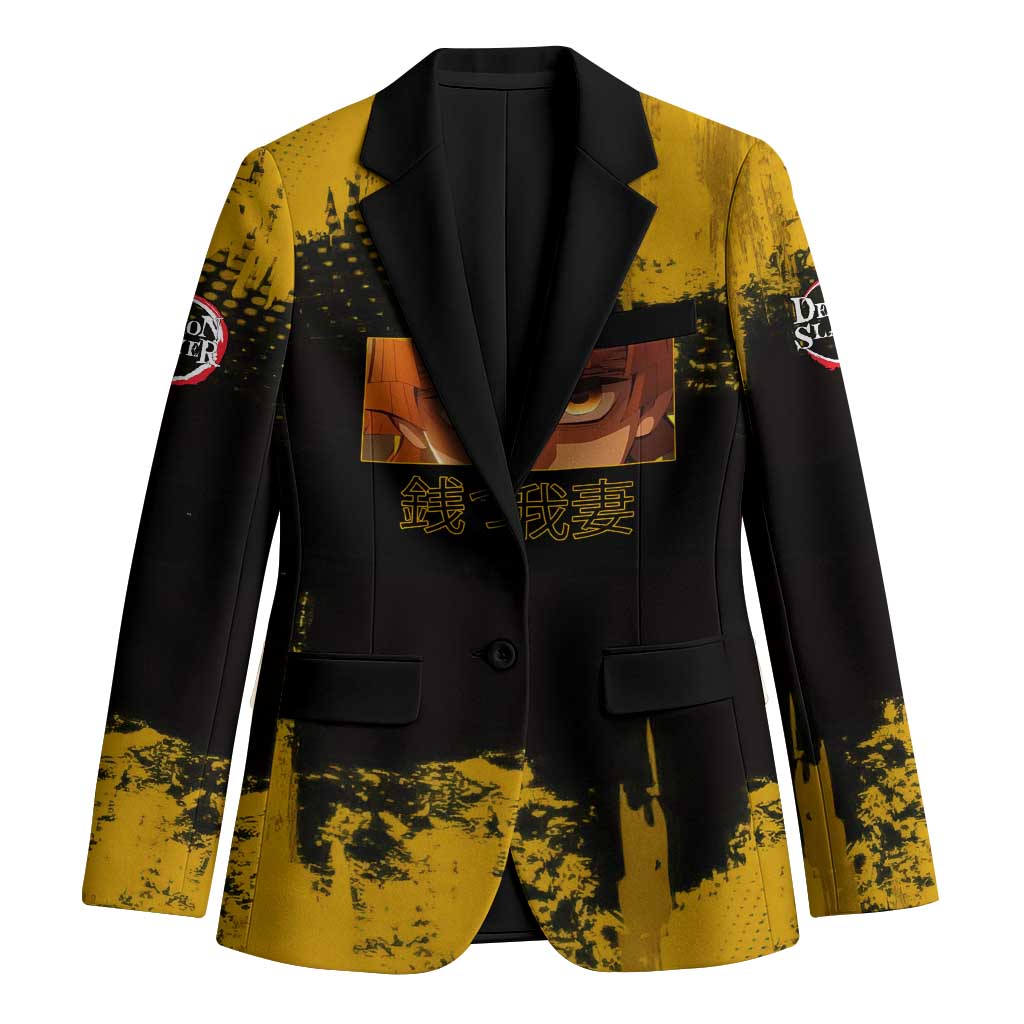 Zenitsu Agatsuma Demon Slayer Yellow Grunge Design Blazer with Lightning Eyes and Bold Pose - The Mazicc