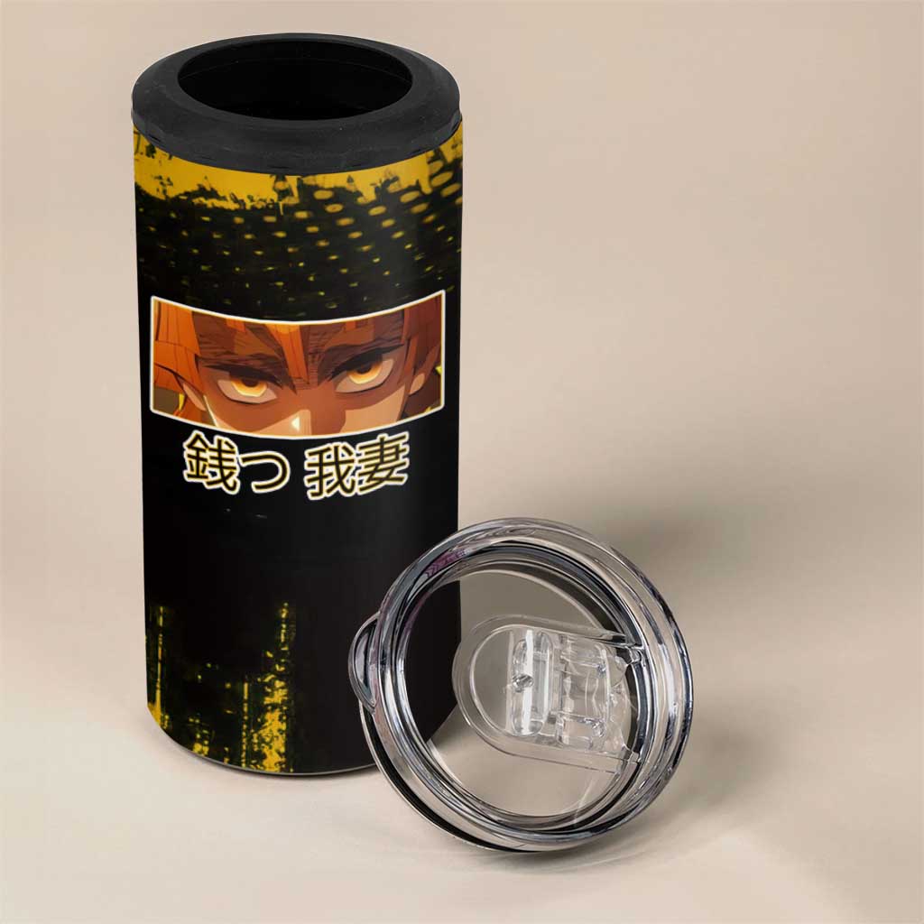 Zenitsu Agatsuma Demon Slayer Yellow Grunge Design 4 in 1 Can Cooler Tumbler with Lightning Eyes and Bold Pose - The Mazicc