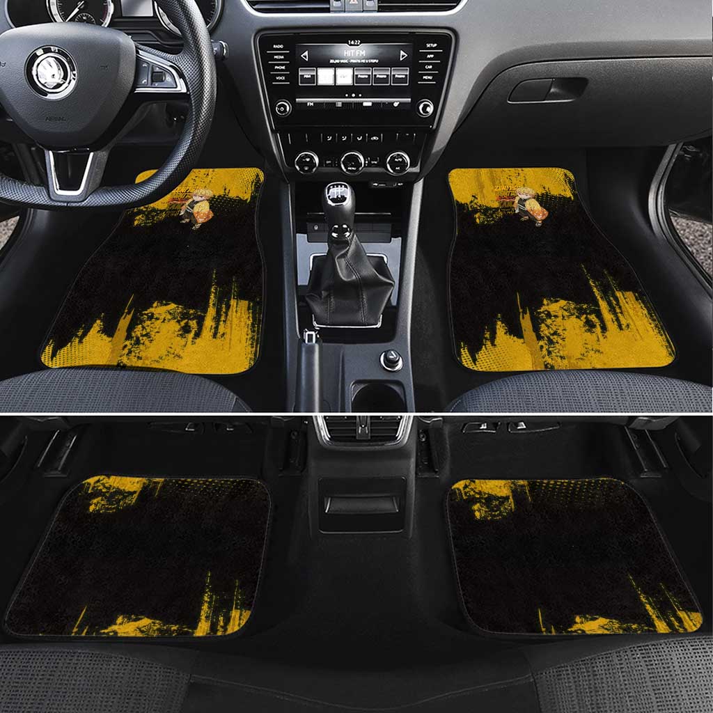 Zenitsu Agatsuma Demon Slayer Yellow Grunge Design Car Mats with Lightning Eyes and Bold Pose - The Mazicc
