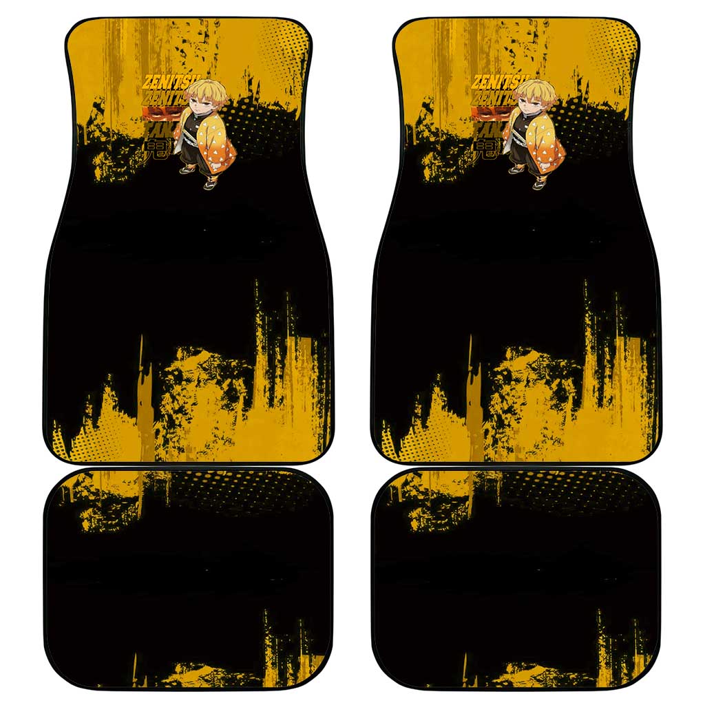 Zenitsu Agatsuma Demon Slayer Yellow Grunge Design Car Mats with Lightning Eyes and Bold Pose - The Mazicc