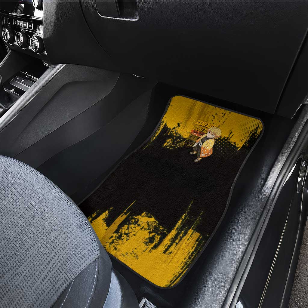 Zenitsu Agatsuma Demon Slayer Yellow Grunge Design Car Mats with Lightning Eyes and Bold Pose - The Mazicc