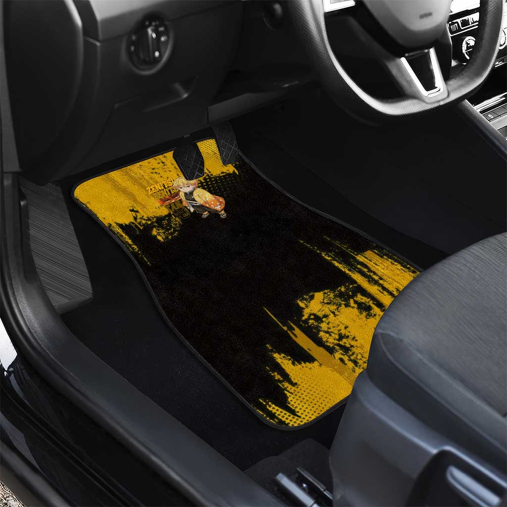 Zenitsu Agatsuma Demon Slayer Yellow Grunge Design Car Mats with Lightning Eyes and Bold Pose - The Mazicc