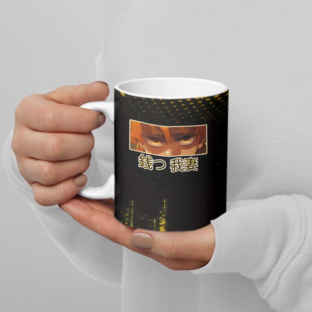 Zenitsu Agatsuma Demon Slayer Yellow Grunge Design Ceramic Mug with Lightning Eyes and Bold Pose - The Mazicc