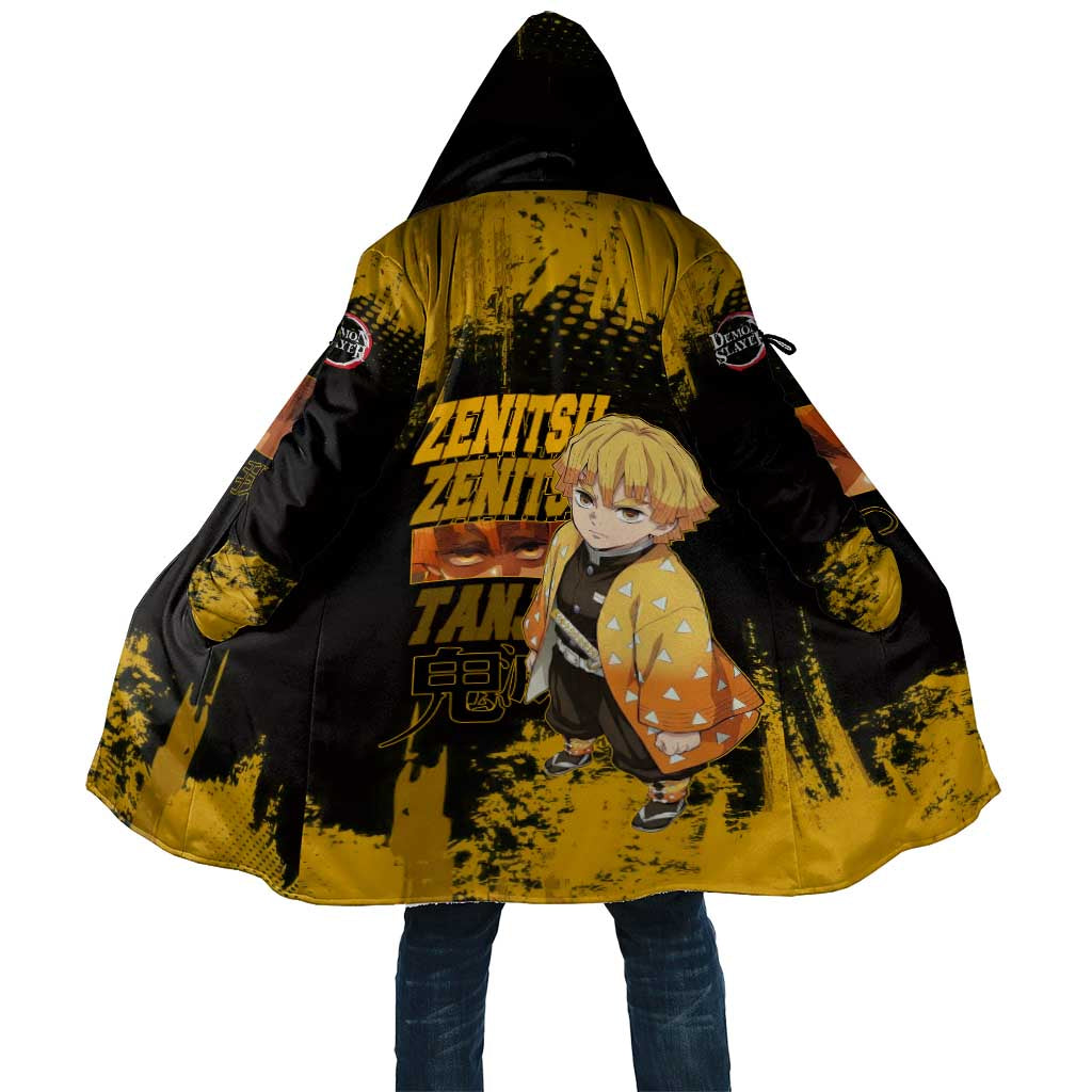 Zenitsu Agatsuma Demon Slayer Yellow Grunge Design Cloak with Lightning Eyes and Bold Pose - The Mazicc
