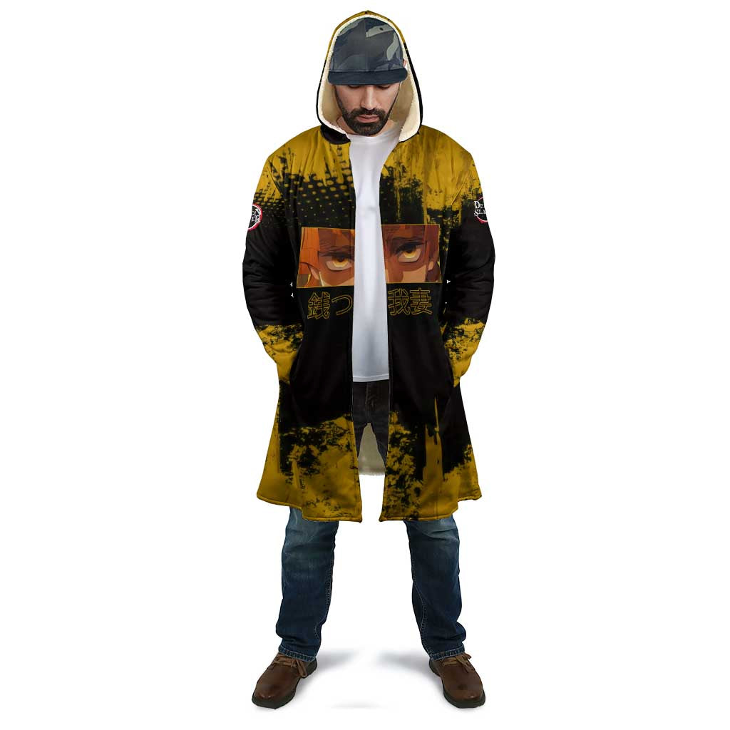 Zenitsu Agatsuma Demon Slayer Yellow Grunge Design Cloak with Lightning Eyes and Bold Pose - The Mazicc