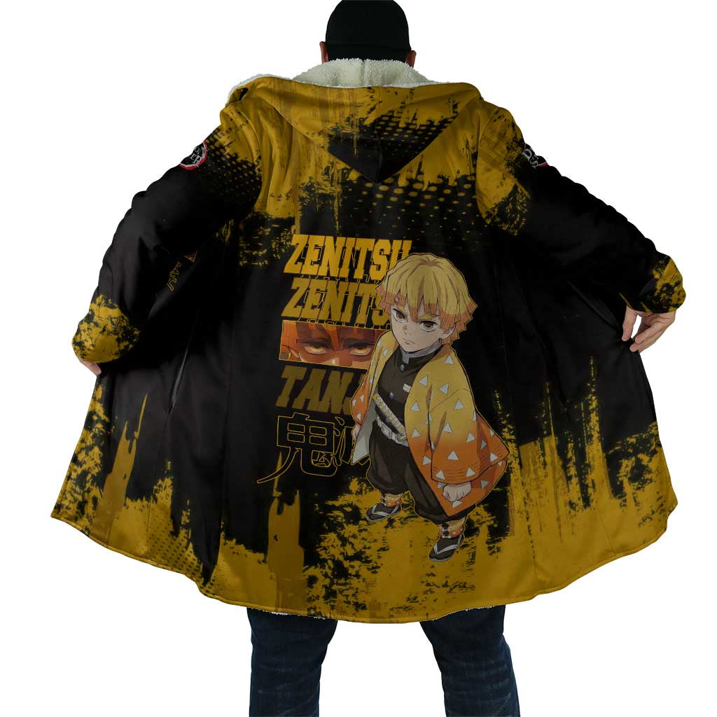 Zenitsu Agatsuma Demon Slayer Yellow Grunge Design Cloak with Lightning Eyes and Bold Pose - The Mazicc