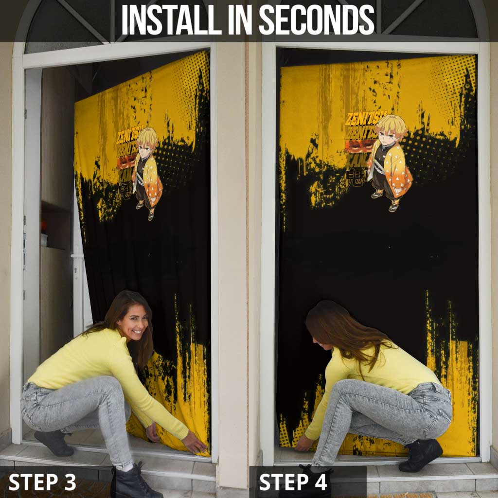Zenitsu Agatsuma Demon Slayer Yellow Grunge Design Door Cover with Lightning Eyes and Bold Pose - The Mazicc