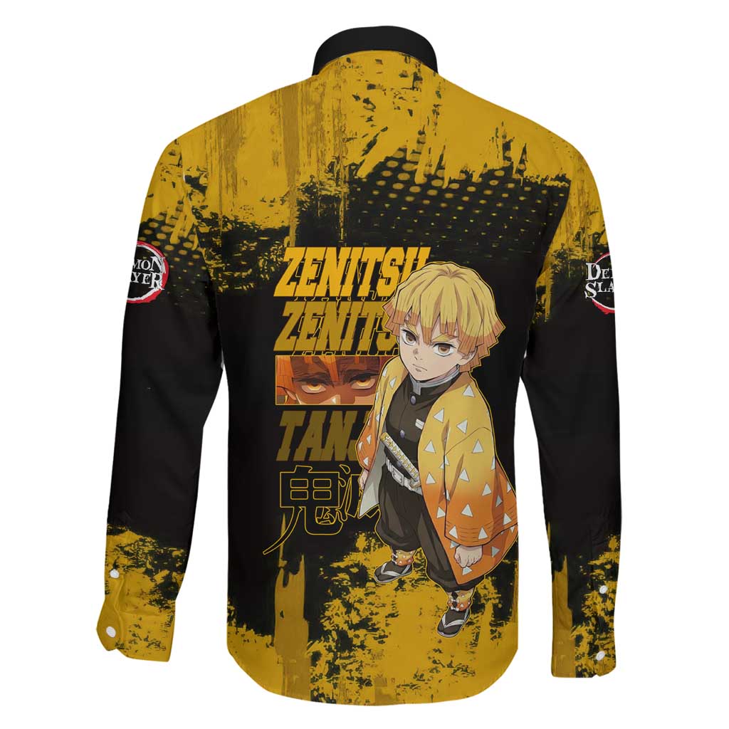 Zenitsu Agatsuma Demon Slayer Yellow Grunge Design Family Matching Long Sleeve Bodycon Dress and Hawaiian Shirt with Lightning Eyes and Bold Pose