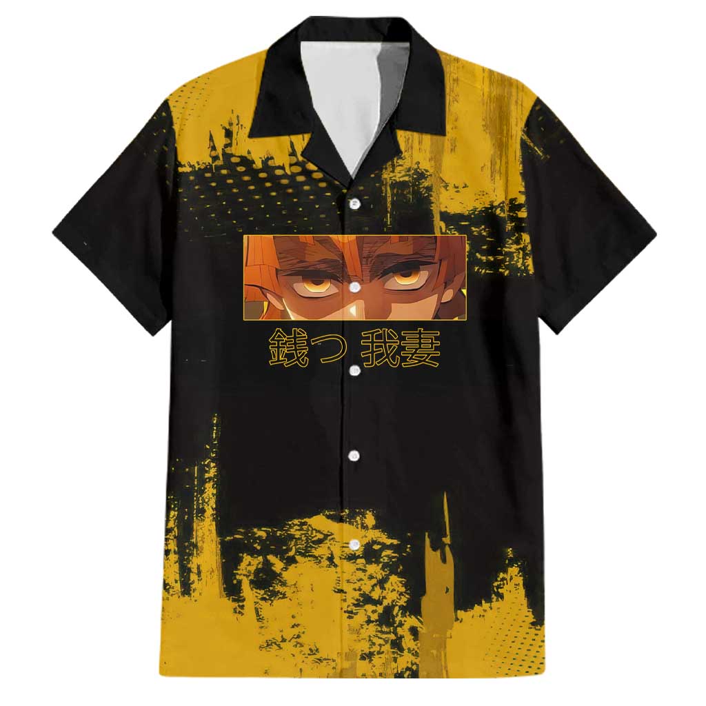 Zenitsu Agatsuma Demon Slayer Yellow Grunge Design Family Matching Short Sleeve Bodycon Dress and Hawaiian Shirt with Lightning Eyes and Bold Pose