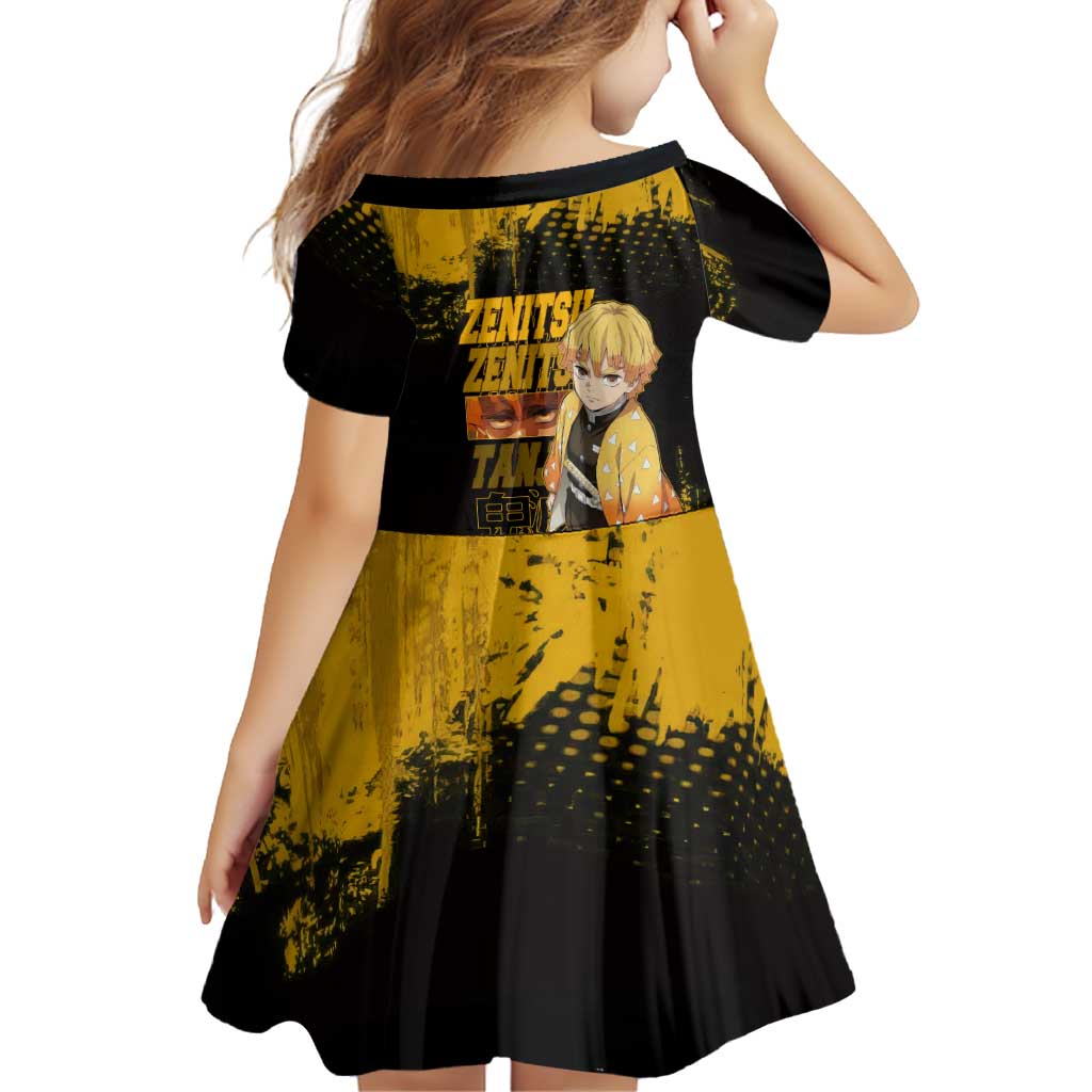 Zenitsu Agatsuma Demon Slayer Yellow Grunge Design Family Matching Tank Maxi Dress and Hawaiian Shirt with Lightning Eyes and Bold Pose
