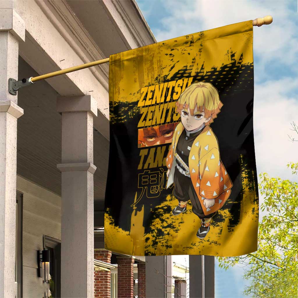 Zenitsu Agatsuma Demon Slayer Yellow Grunge Design Garden Flag with Lightning Eyes and Bold Pose - The Mazicc