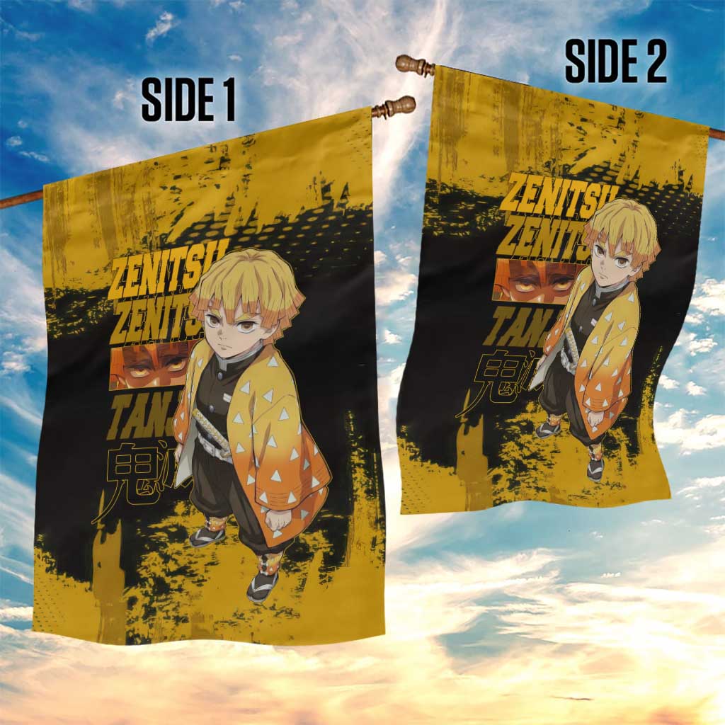 Zenitsu Agatsuma Demon Slayer Yellow Grunge Design Garden Flag with Lightning Eyes and Bold Pose - The Mazicc