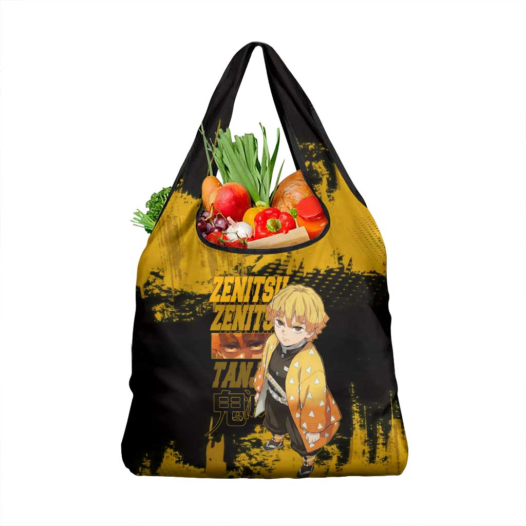 Zenitsu Agatsuma Demon Slayer Yellow Grunge Design Grocery Bag with Lightning Eyes and Bold Pose - The Mazicc