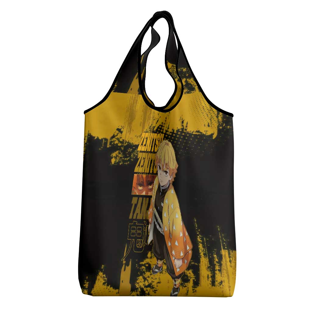 Zenitsu Agatsuma Demon Slayer Yellow Grunge Design Grocery Bag with Lightning Eyes and Bold Pose - The Mazicc