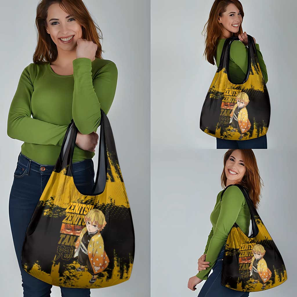 Zenitsu Agatsuma Demon Slayer Yellow Grunge Design Grocery Bag with Lightning Eyes and Bold Pose - The Mazicc