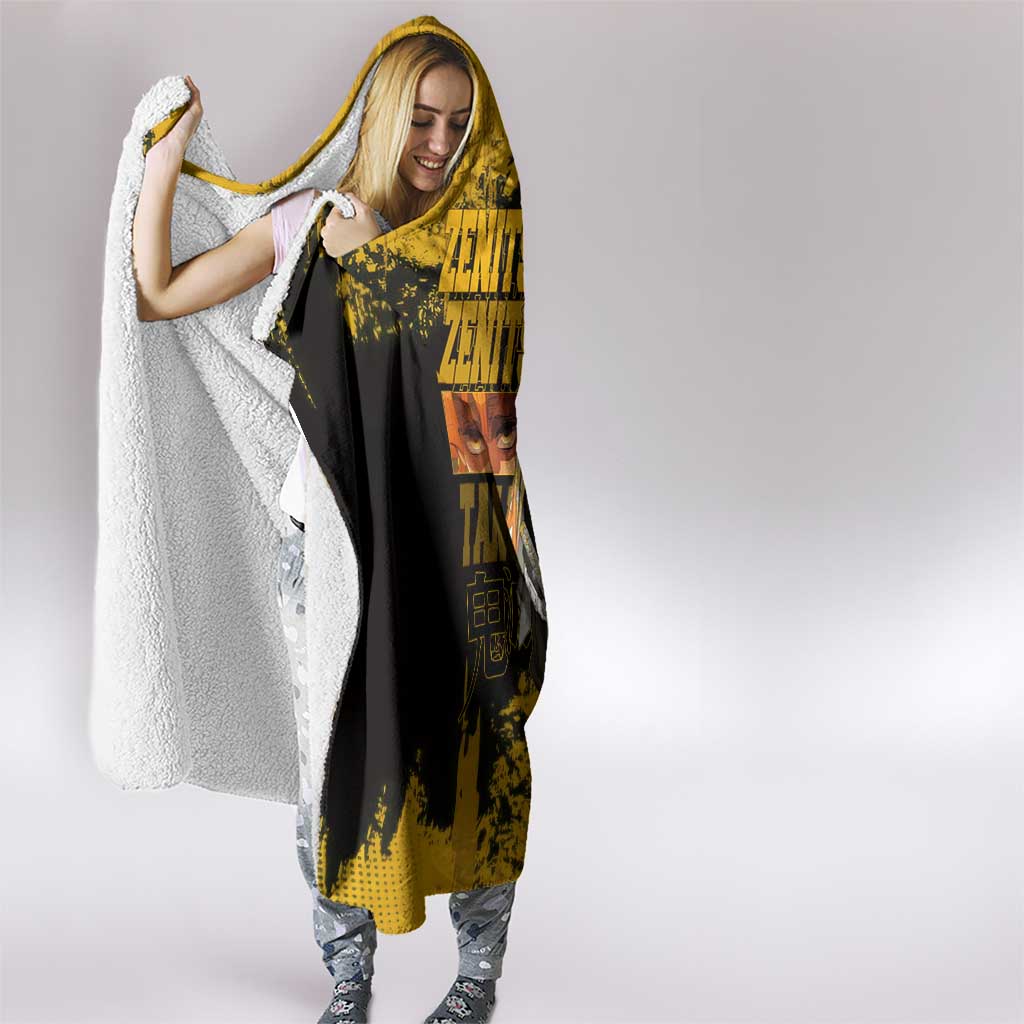 Zenitsu Agatsuma Demon Slayer Yellow Grunge Design Hooded Blanket with Lightning Eyes and Bold Pose - The Mazicc
