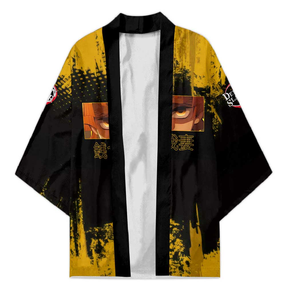 Zenitsu Agatsuma Demon Slayer Yellow Grunge Design Kimono with Lightning Eyes and Bold Pose - The Mazicc