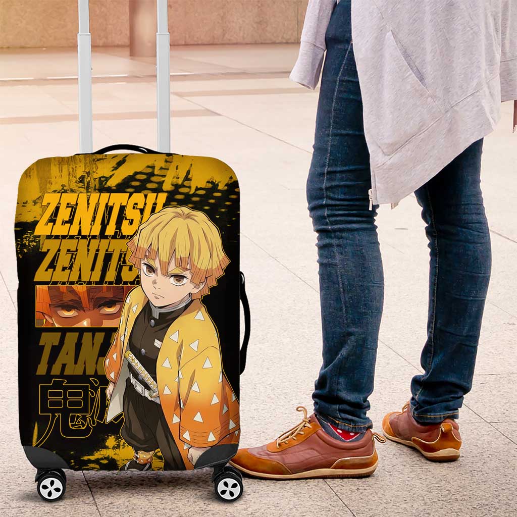 Zenitsu Agatsuma Demon Slayer Yellow Grunge Design Luggage Cover with Lightning Eyes and Bold Pose - The Mazicc