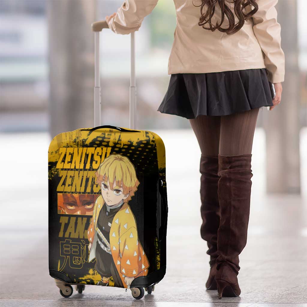 Zenitsu Agatsuma Demon Slayer Yellow Grunge Design Luggage Cover with Lightning Eyes and Bold Pose - The Mazicc