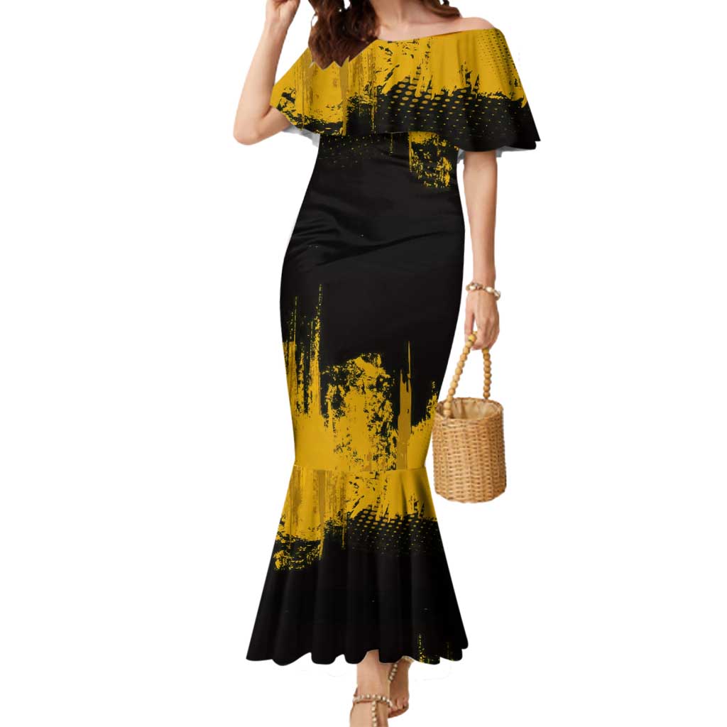 Zenitsu Agatsuma Demon Slayer Yellow Grunge Design Mermaid Dress with Lightning Eyes and Bold Pose - The Mazicc