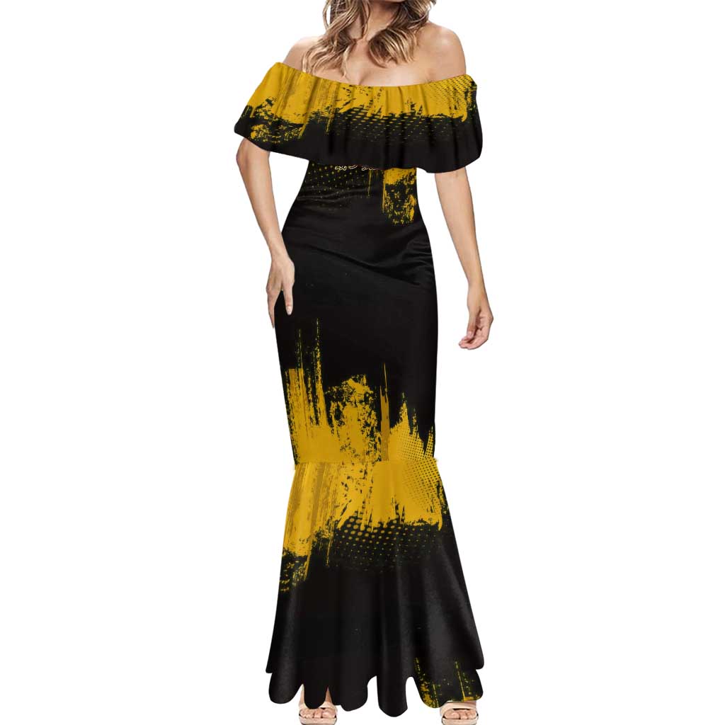 Zenitsu Agatsuma Demon Slayer Yellow Grunge Design Mermaid Dress with Lightning Eyes and Bold Pose - The Mazicc
