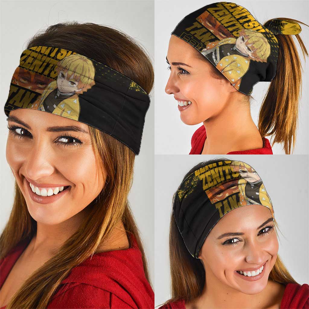 Zenitsu Agatsuma Demon Slayer Yellow Grunge Design Neck Gaiter with Lightning Eyes and Bold Pose - The Mazicc