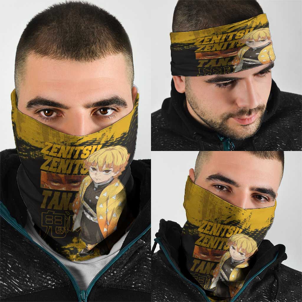 Zenitsu Agatsuma Demon Slayer Yellow Grunge Design Neck Gaiter with Lightning Eyes and Bold Pose - The Mazicc