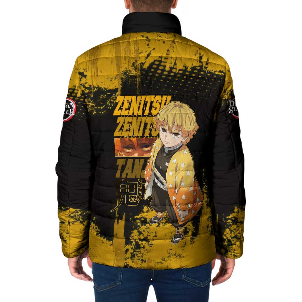 Zenitsu Agatsuma Demon Slayer Yellow Grunge Design Padded Jacket with Lightning Eyes and Bold Pose - The Mazicc