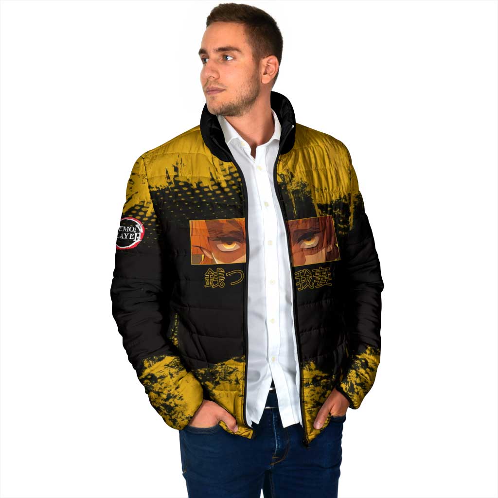 Zenitsu Agatsuma Demon Slayer Yellow Grunge Design Padded Jacket with Lightning Eyes and Bold Pose - The Mazicc
