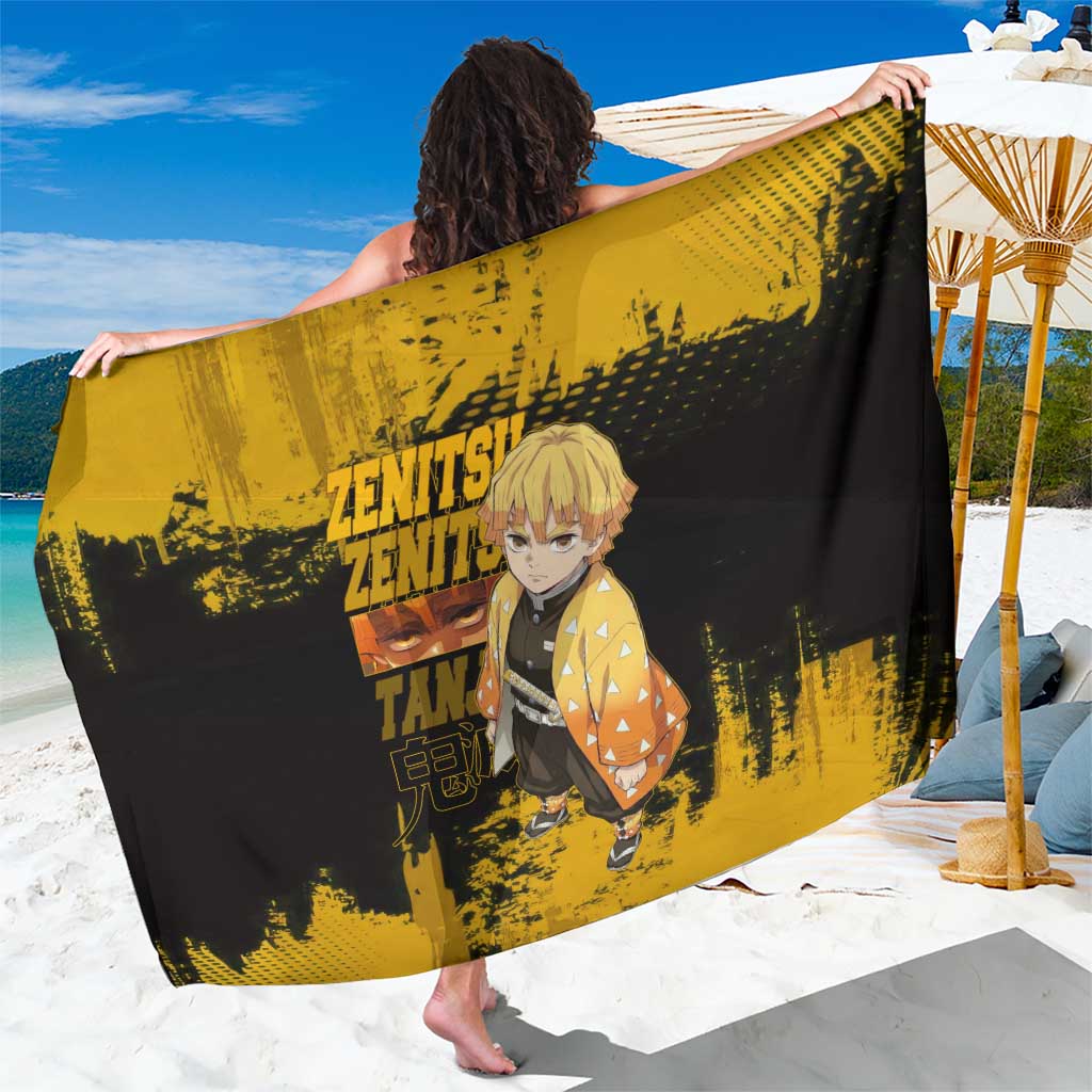 Zenitsu Agatsuma Demon Slayer Yellow Grunge Design Sarong with Lightning Eyes and Bold Pose - The Mazicc