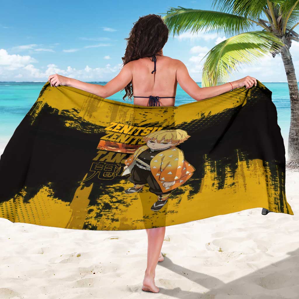Zenitsu Agatsuma Demon Slayer Yellow Grunge Design Sarong with Lightning Eyes and Bold Pose - The Mazicc