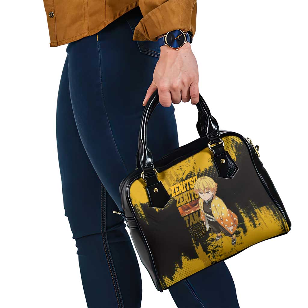 Zenitsu Agatsuma Demon Slayer Yellow Grunge Design Shoulder Handbag with Lightning Eyes and Bold Pose - The Mazicc