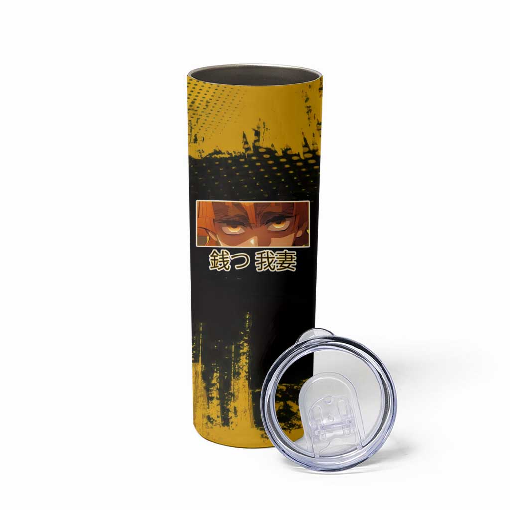 Zenitsu Agatsuma Demon Slayer Yellow Grunge Design Skinny Tumbler with Lightning Eyes and Bold Pose - The Mazicc