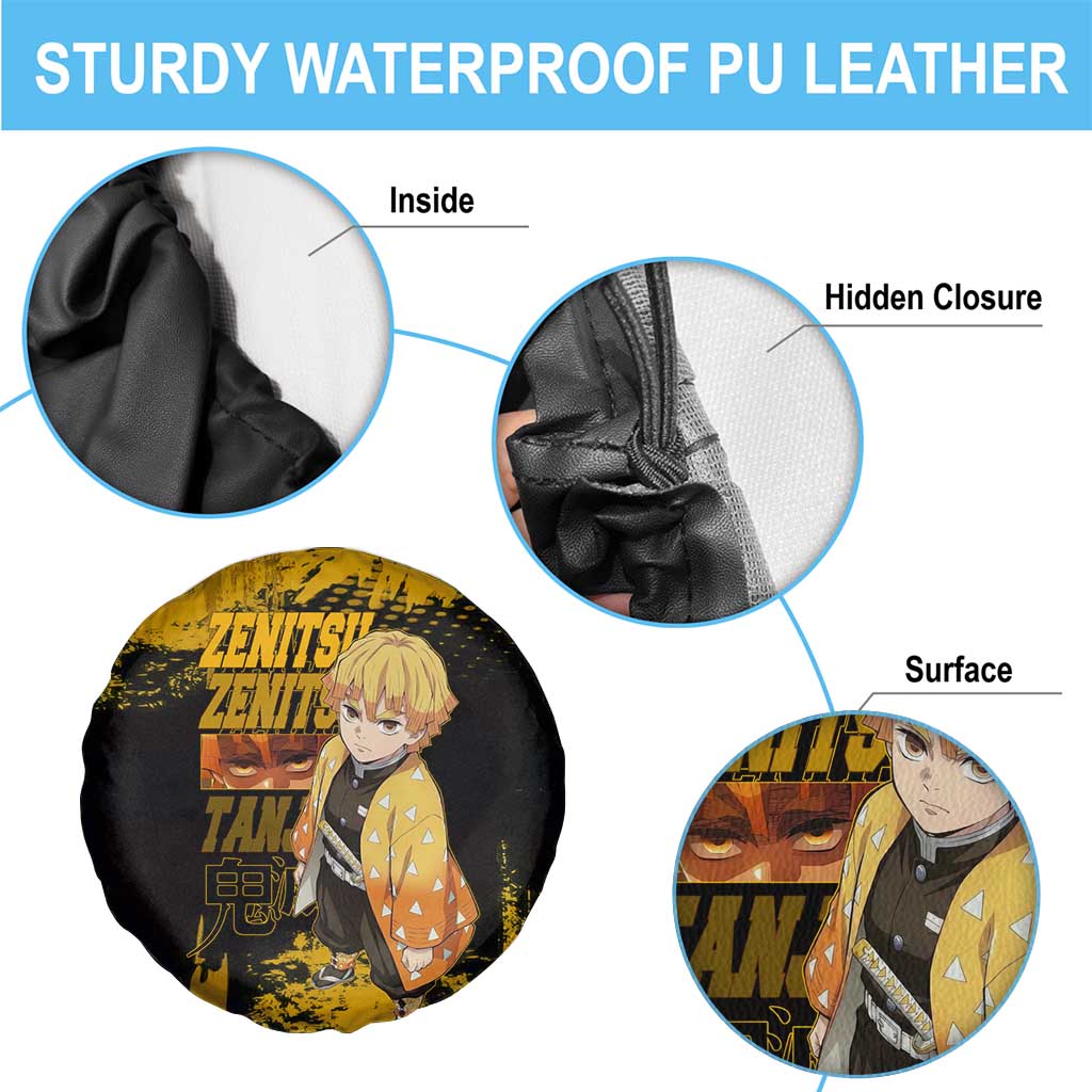 Zenitsu Agatsuma Demon Slayer Yellow Grunge Design Spare Tire Cover with Lightning Eyes and Bold Pose - The Mazicc