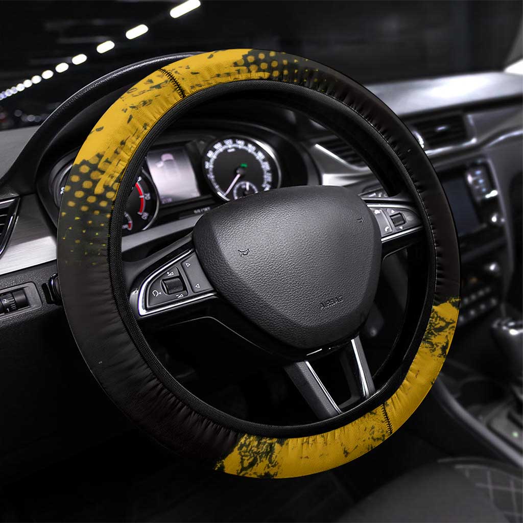 Zenitsu Agatsuma Demon Slayer Yellow Grunge Design Steering Wheel Cover with Lightning Eyes and Bold Pose - The Mazicc