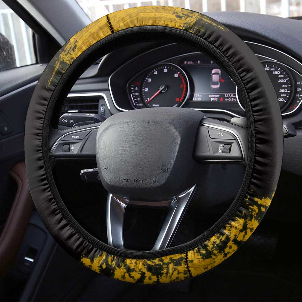 Zenitsu Agatsuma Demon Slayer Yellow Grunge Design Steering Wheel Cover with Lightning Eyes and Bold Pose - The Mazicc
