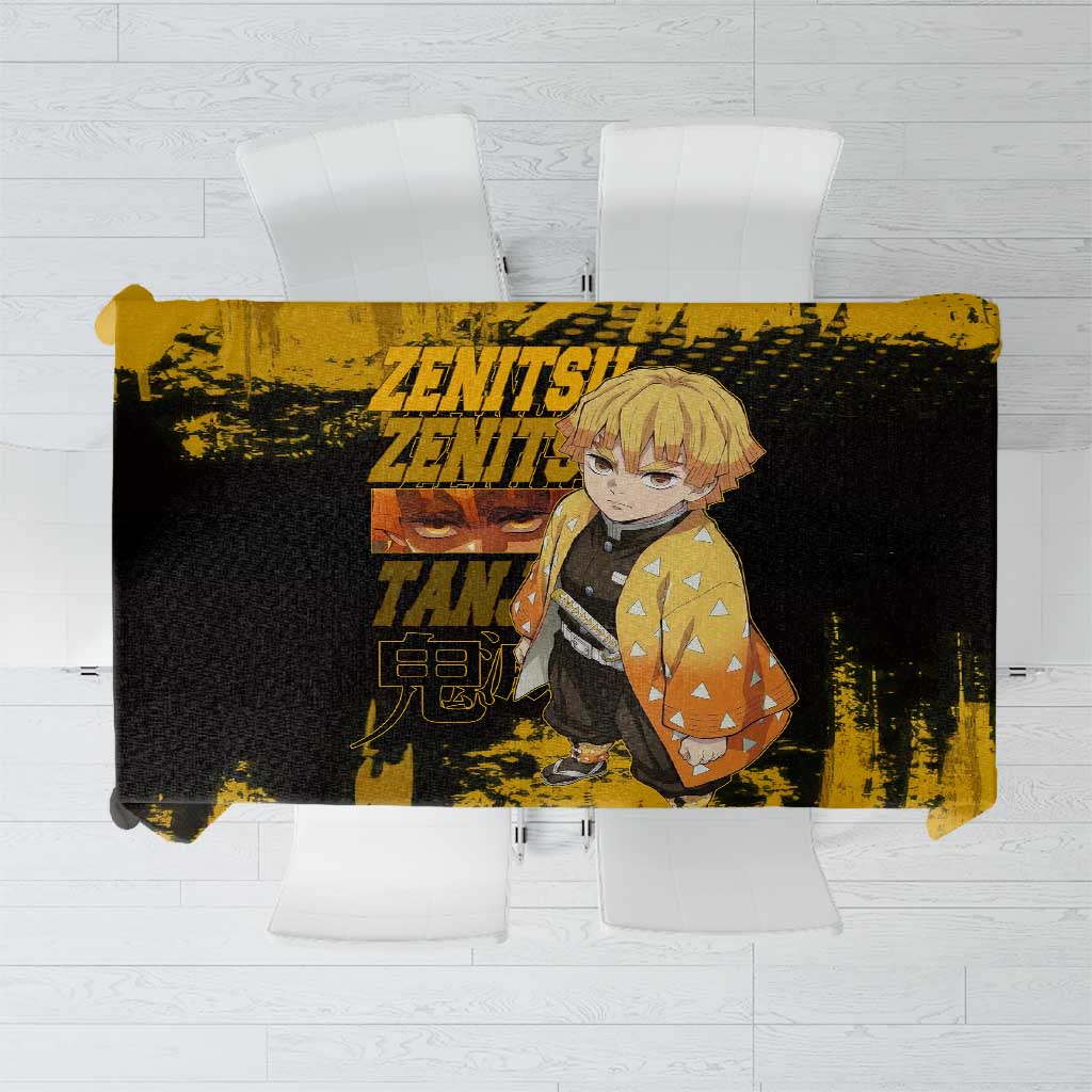 Zenitsu Agatsuma Demon Slayer Yellow Grunge Design Tablecloth with Lightning Eyes and Bold Pose - The Mazicc