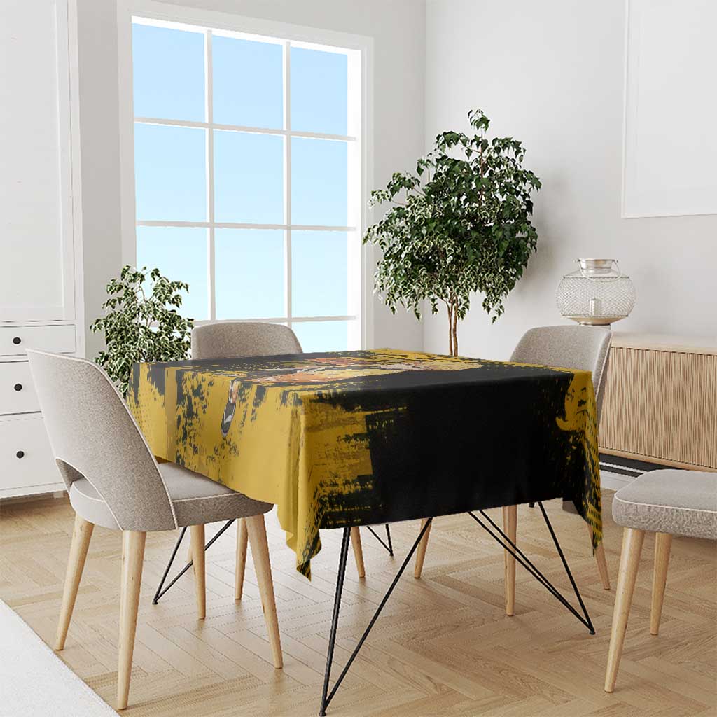 Zenitsu Agatsuma Demon Slayer Yellow Grunge Design Tablecloth with Lightning Eyes and Bold Pose - The Mazicc