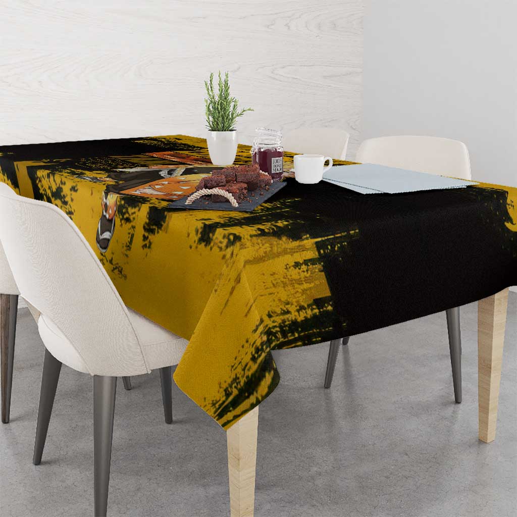 Zenitsu Agatsuma Demon Slayer Yellow Grunge Design Tablecloth with Lightning Eyes and Bold Pose - The Mazicc