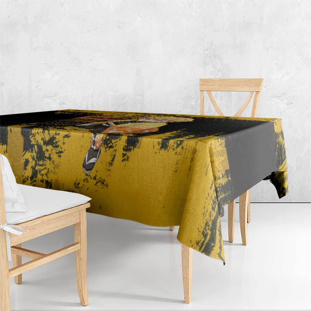Zenitsu Agatsuma Demon Slayer Yellow Grunge Design Tablecloth with Lightning Eyes and Bold Pose - The Mazicc