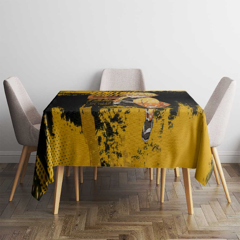 Zenitsu Agatsuma Demon Slayer Yellow Grunge Design Tablecloth with Lightning Eyes and Bold Pose - The Mazicc