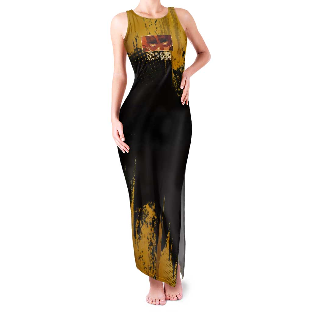 Zenitsu Agatsuma Demon Slayer Yellow Grunge Design Tank Maxi Dress with Lightning Eyes and Bold Pose - The Mazicc