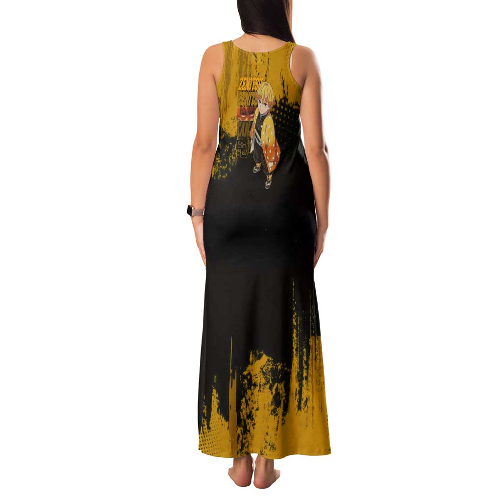 Zenitsu Agatsuma Demon Slayer Yellow Grunge Design Tank Maxi Dress with Lightning Eyes and Bold Pose - The Mazicc