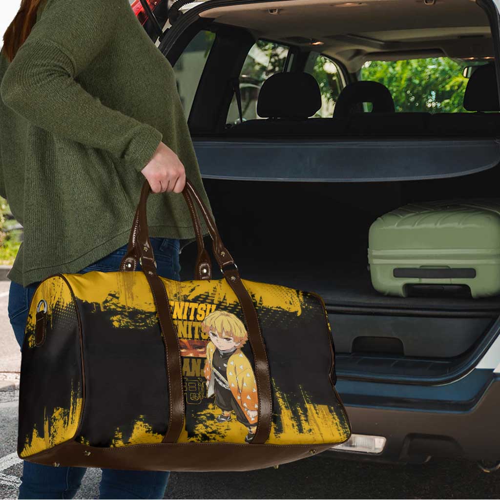 Zenitsu Agatsuma Demon Slayer Yellow Grunge Design Travel Bag with Lightning Eyes and Bold Pose - The Mazicc