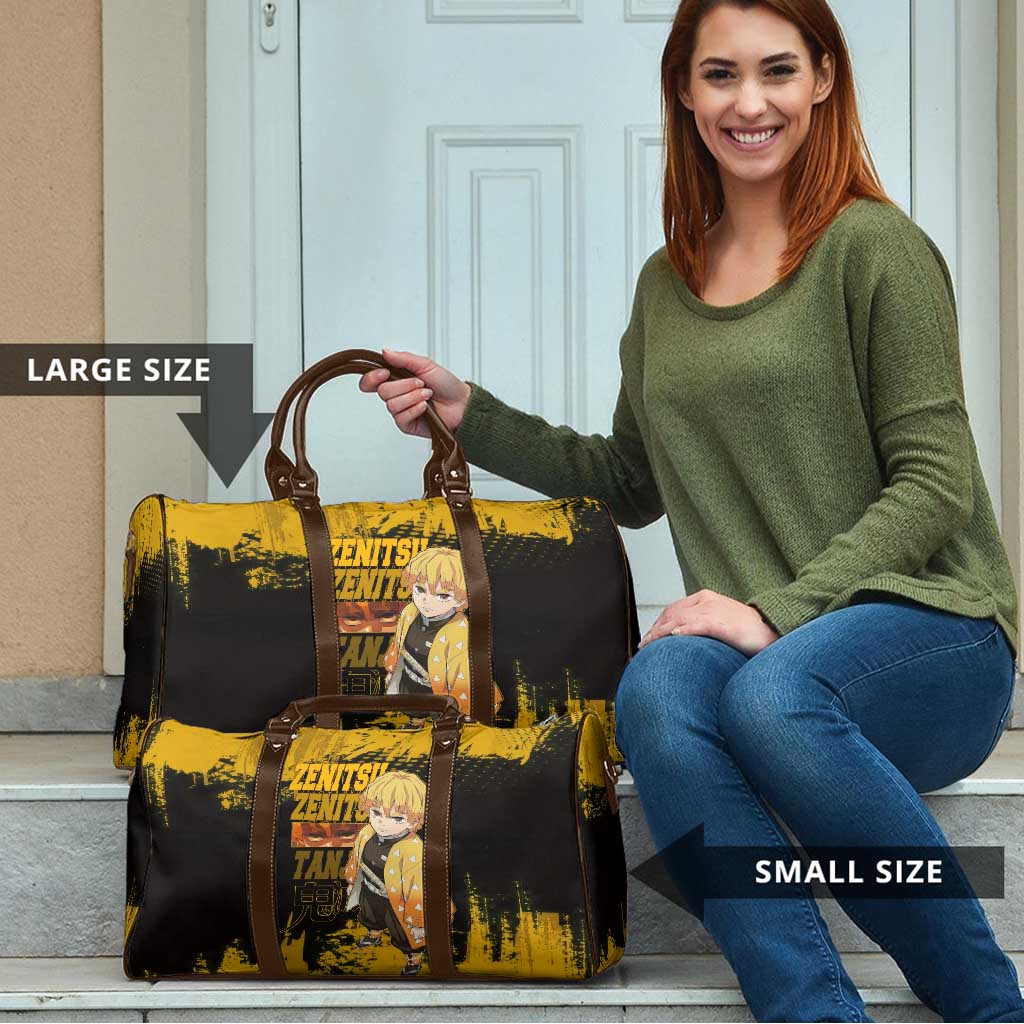 Zenitsu Agatsuma Demon Slayer Yellow Grunge Design Travel Bag with Lightning Eyes and Bold Pose - The Mazicc