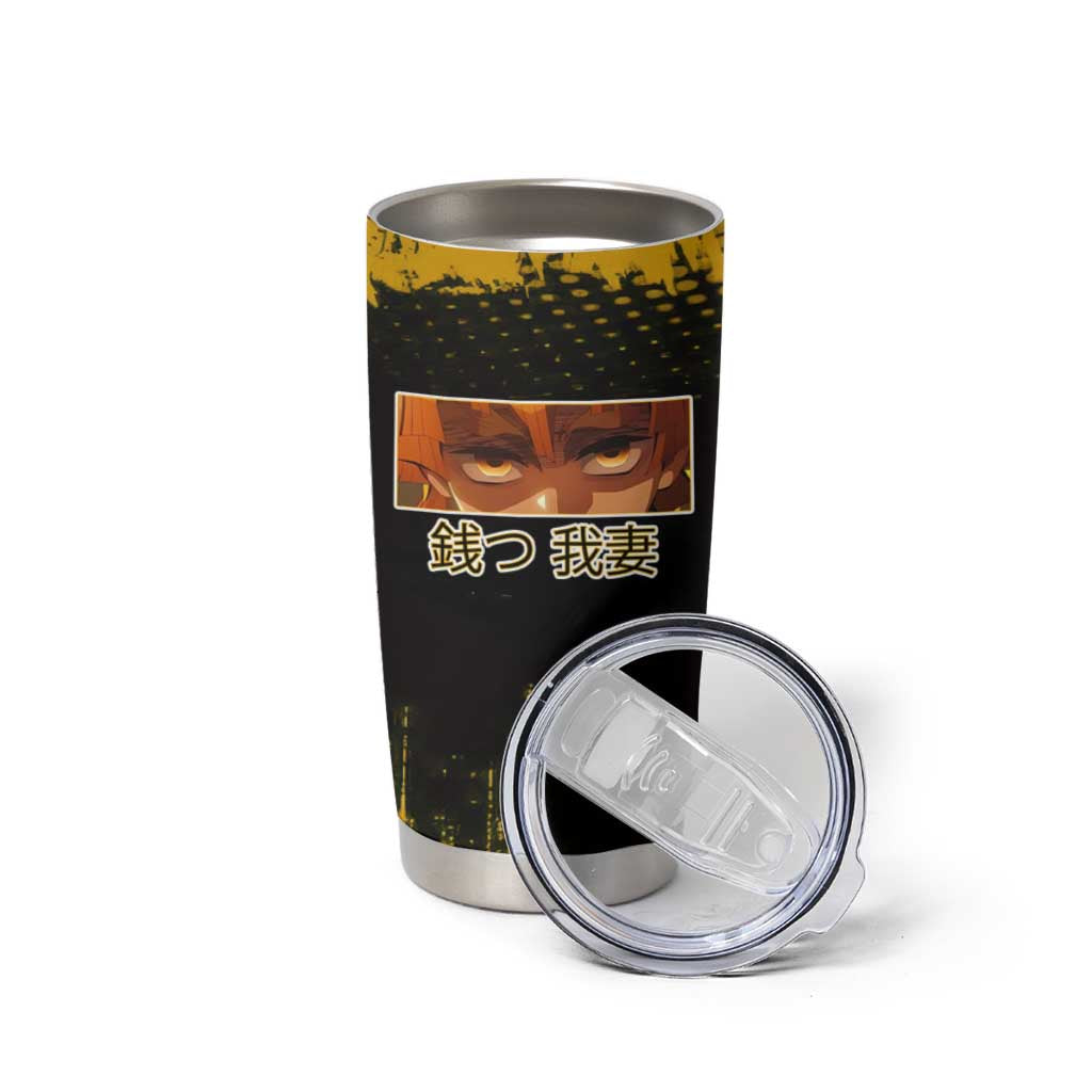 Zenitsu Agatsuma Demon Slayer Yellow Grunge Design Tumbler Cup with Lightning Eyes and Bold Pose - The Mazicc